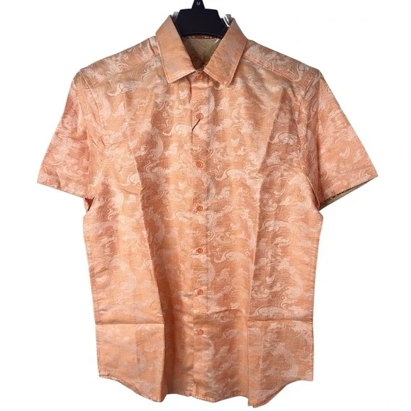 Robert Graham Poseidon Short‎ Sleeve Linen & Cotton Jacquard Button-Up Shirt M. - Picture 3 of 10